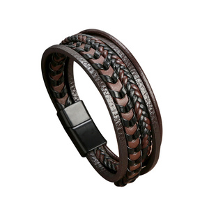 Customized Multi-layer Leather Rope Braid Bracelet Magnetic Buckle Bracelet Hand Made Fashion Jewelry Bangles Wholesale prices