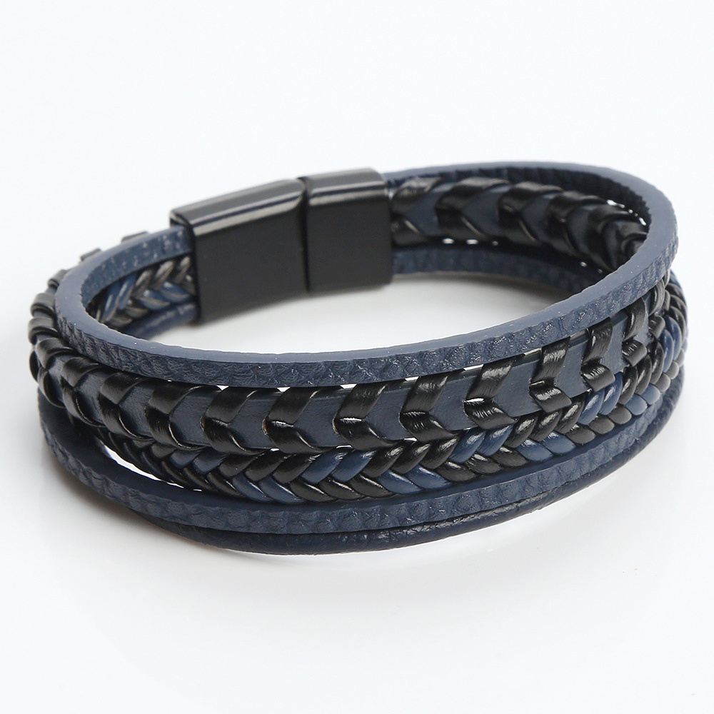 Customized Multi-layer Leather Rope Braid Bracelet Magnetic Buckle Bracelet Hand Made Fashion Jewelry Bangles Wholesale prices