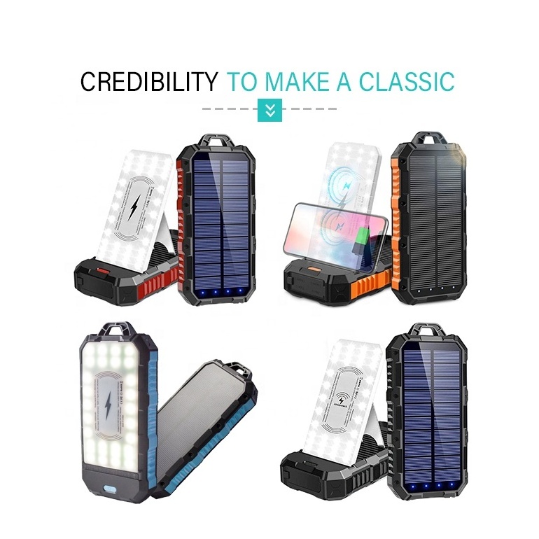 Dual Usb Portable powerbank 30000 mah solar power bank wireless Waterproof Charger with stand power supply station