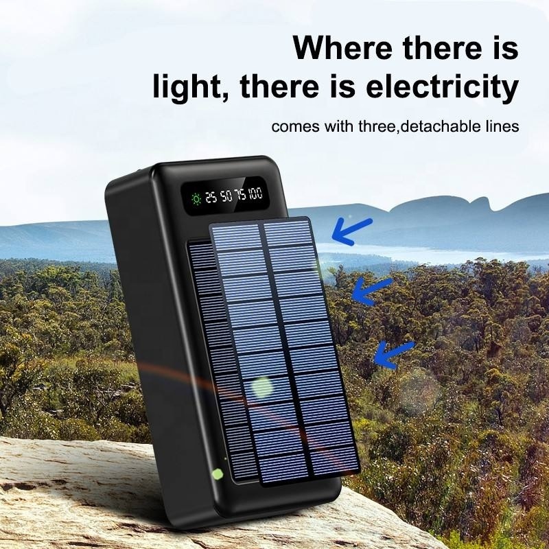 Ultra Slim Mobile Charger 30000mah Power Bank Durable Solar Charging Treasure Battery Pack With Built In Cables