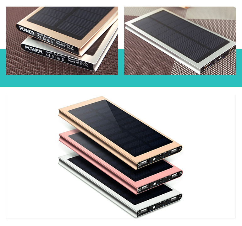 Portable 20000mAh Mobile Cell Phone Ultra Slim Power Bank Solar Charger with Dual USB