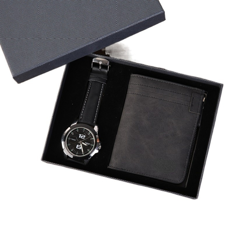 High Quality Custom Logo Rfid Luxury Leather Wallet Watch Gift Sets For Father Men New Year Gifts