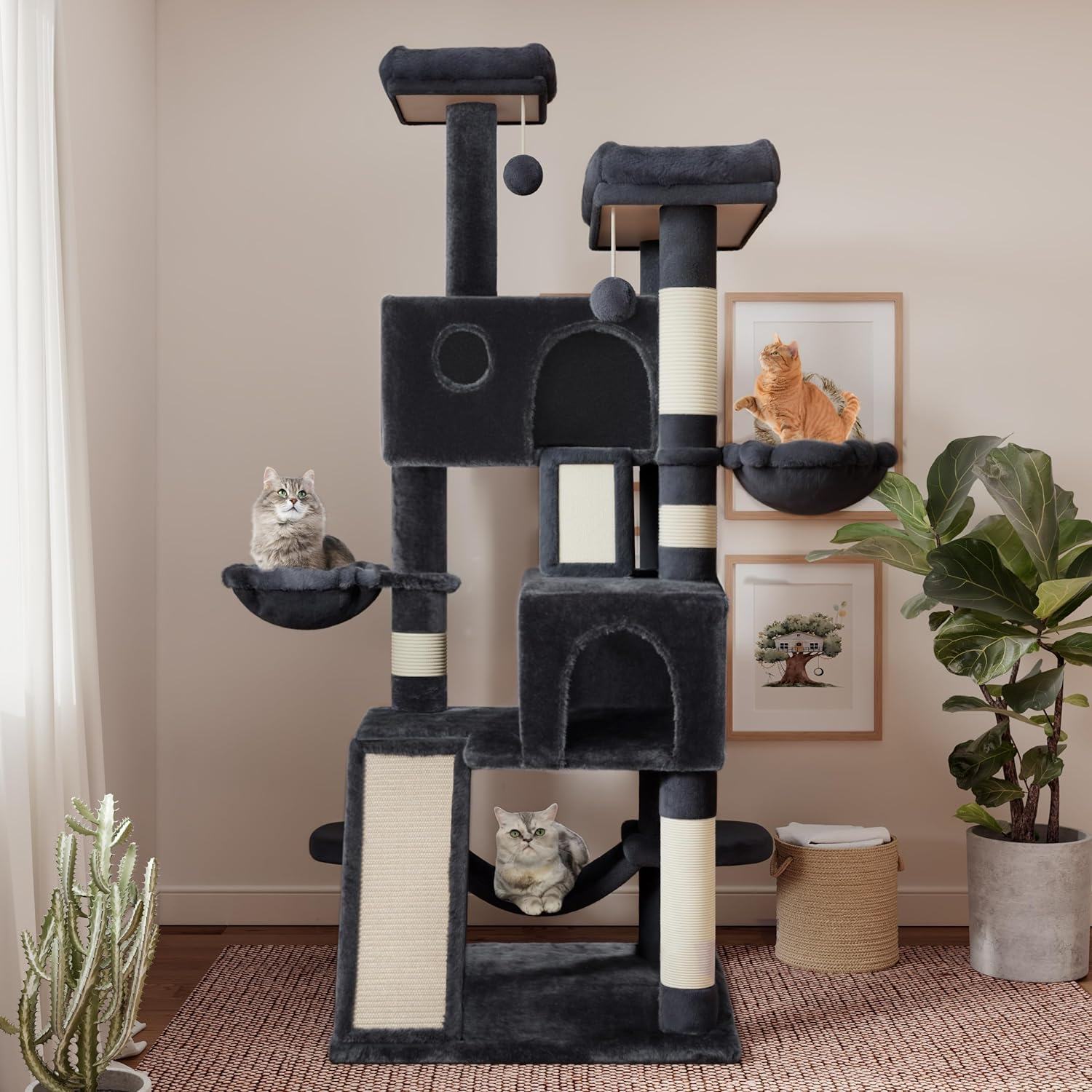 Multi-Level large Scratcher Cat Scratching Tree With Sisal Scratching Posts for Perches Houses Hammock Cats Tower