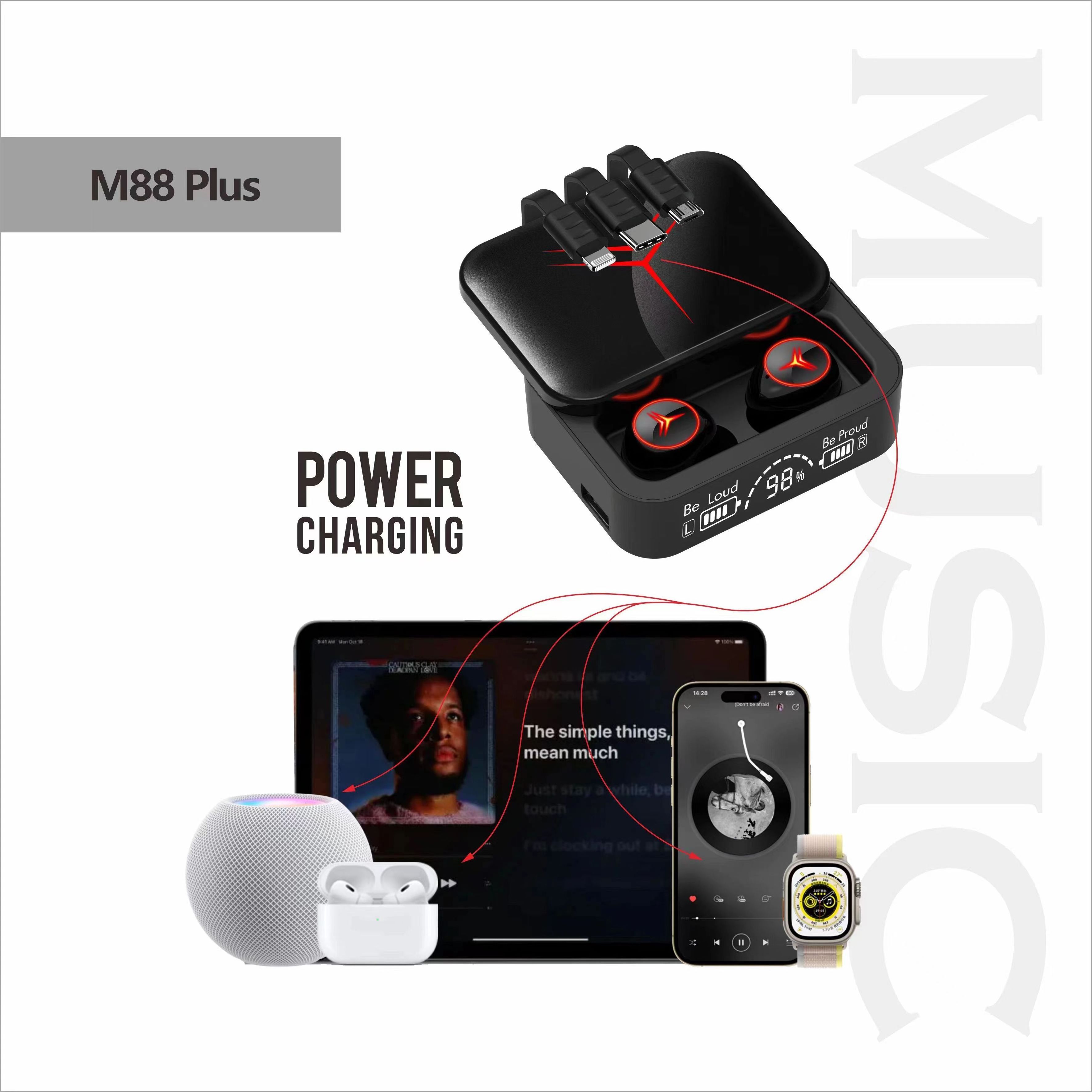 2024 Newest Headset M88Plus TWS Auriculares BT 5.2 Wireless Headphone M88 PlUS 2 in 1 Earbuds With Power Bank