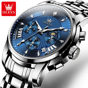 OLEVS 2892 Men's Stainless Steel Quartz Original Watch Wristwatches Waterproof Luminous Chronograph Moon Watch Fashion for Men