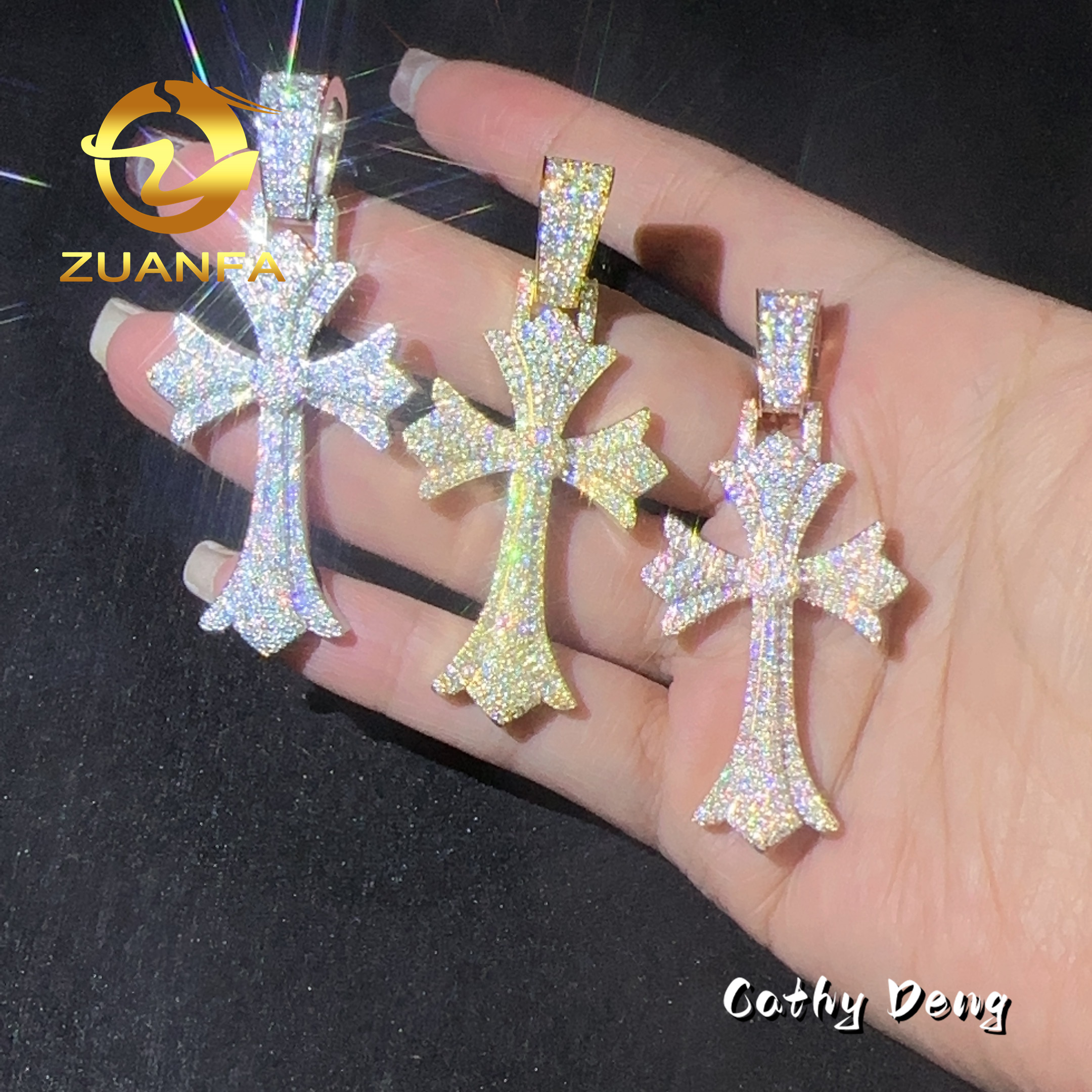 Wholesale Price Ice out Jesus Hip Hop Pendant 925 Sterling Silver Vvs Moissanite Diamond Cross Pendant for Necklace Chain