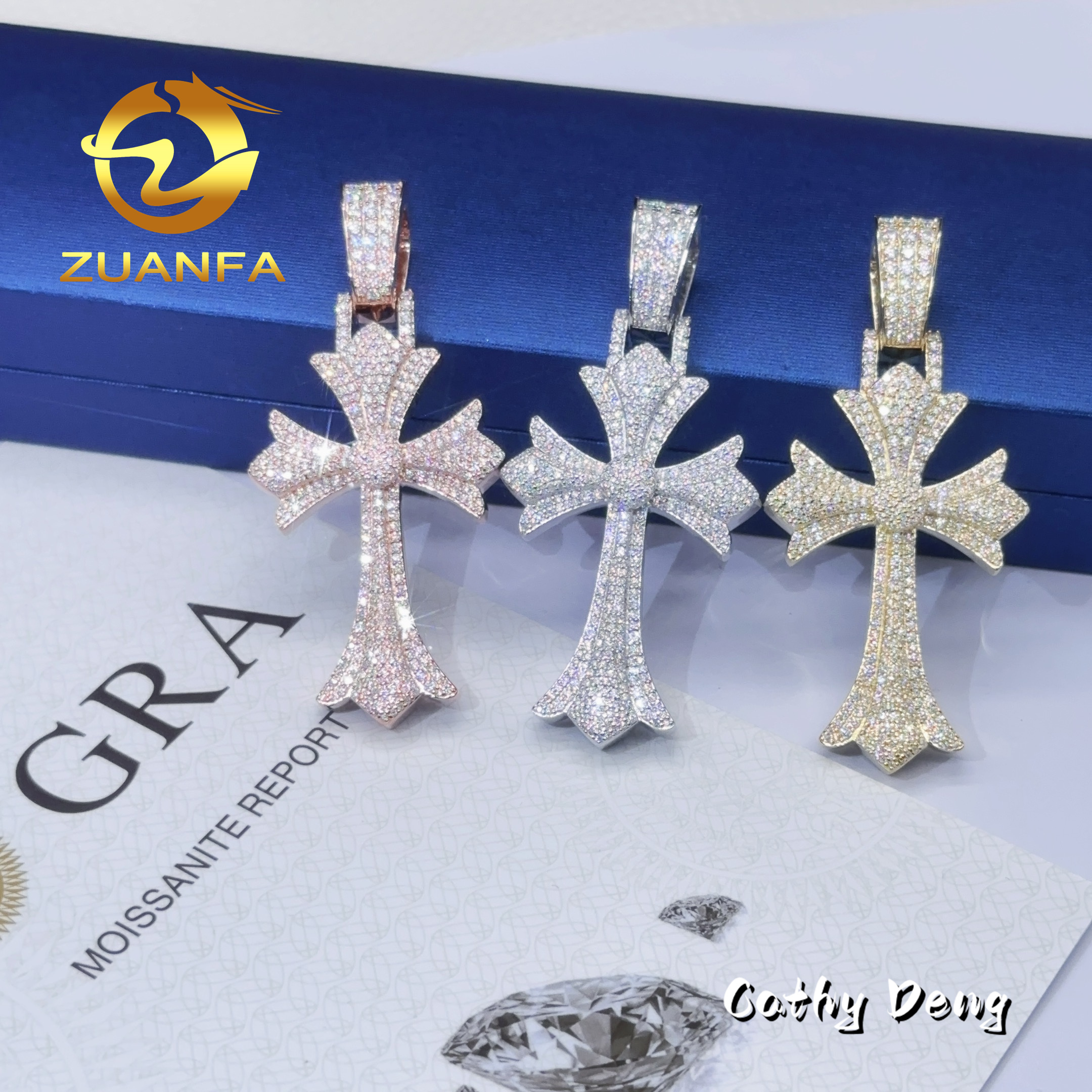 Wholesale Price Ice out Jesus Hip Hop Pendant 925 Sterling Silver Vvs Moissanite Diamond Cross Pendant for Necklace Chain