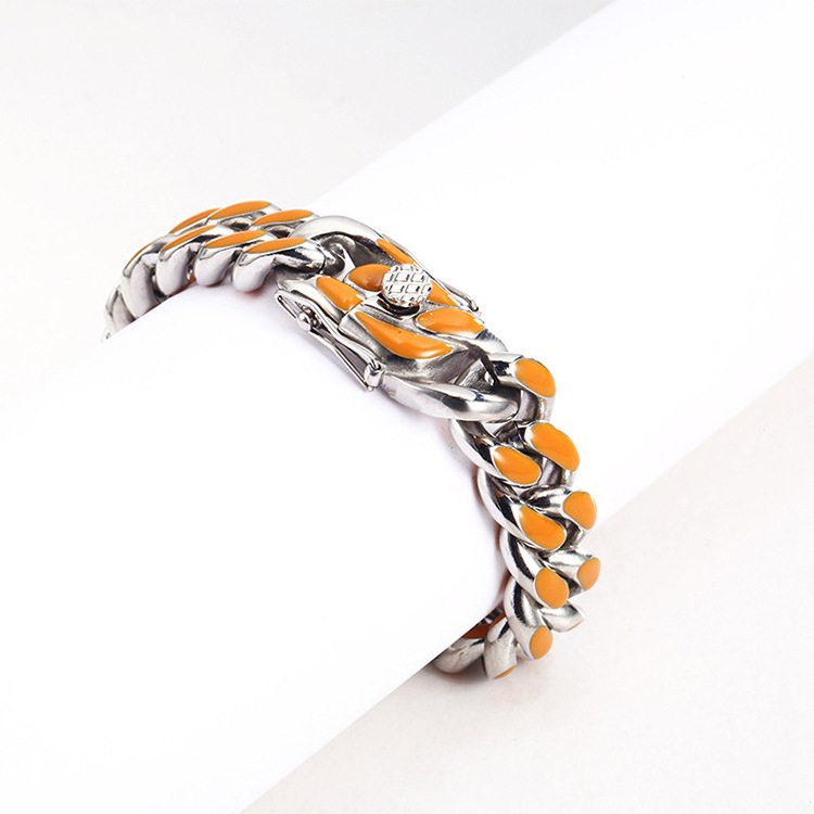 Luxury 316L Enamel Cuban Link Bracelet Men Bracelet Cuban Bracelet Stainless Steel