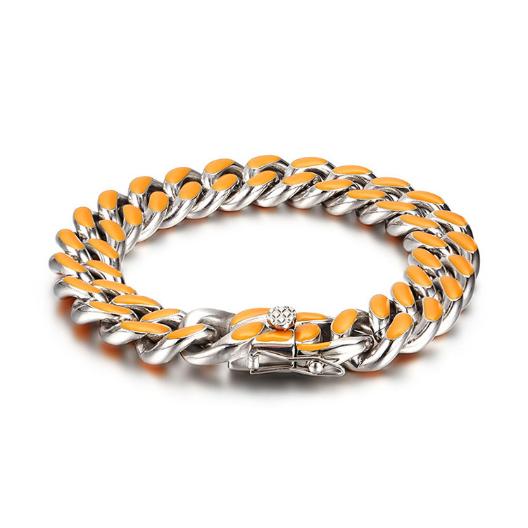 Luxury 316L Enamel Cuban Link Bracelet Men Bracelet Cuban Bracelet Stainless Steel