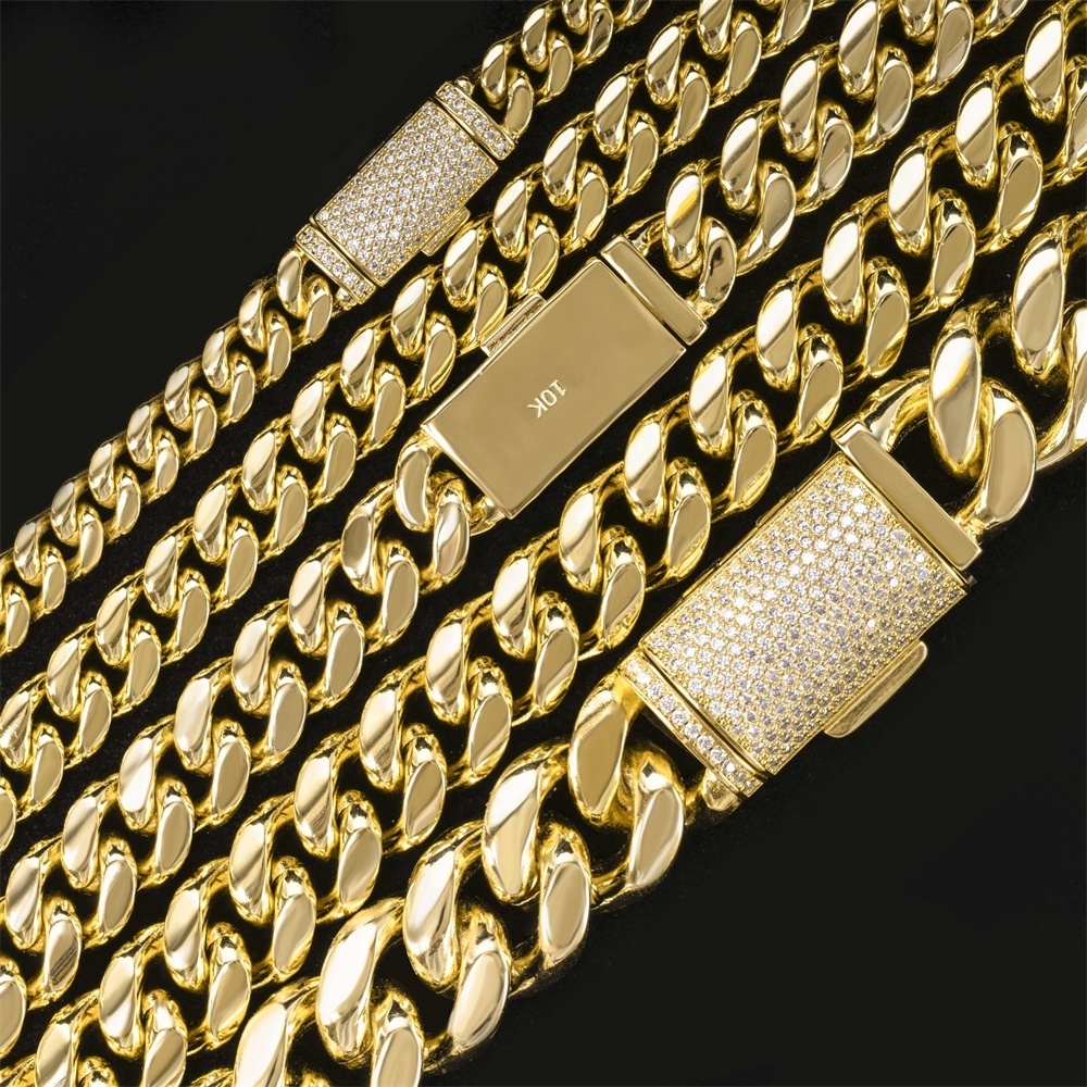 Factory Wholesale Hiphop Rock Men Necklace 18K Gold Filled Plated Stainless Steel Moissnite Miami Cuban Link Chain