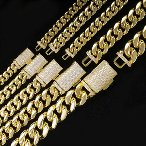 Factory Wholesale Hiphop Rock Men Necklace 18K Gold Filled Plated Stainless Steel Moissnite Miami Cuban Link Chain