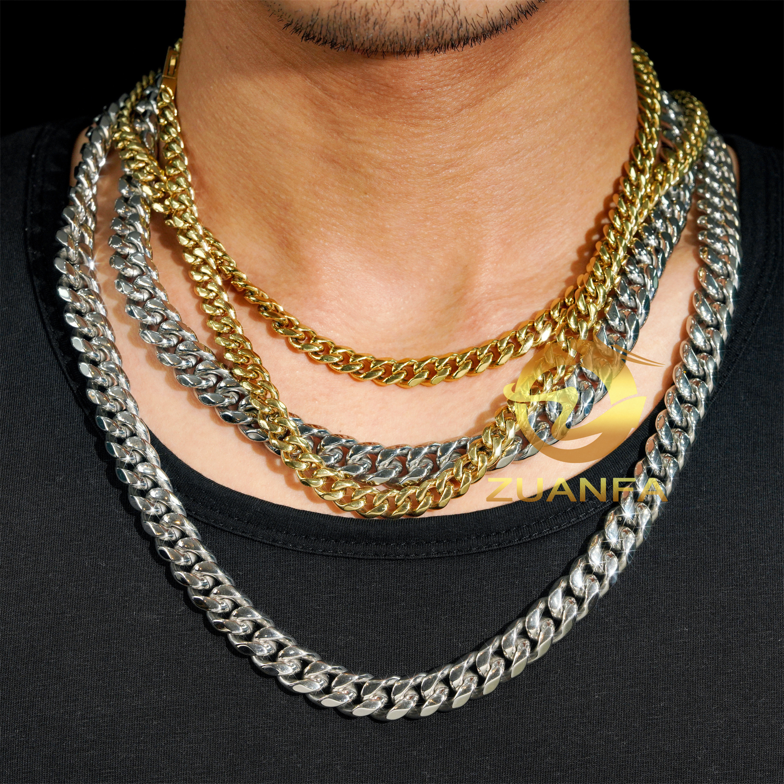 Hot Sale Classic  8mm 10mm 12mm 316L Stainless Steel Cuban Link Chain No Fade 18k Gold Plated Mens Hip hop Necklace Cuban Chain