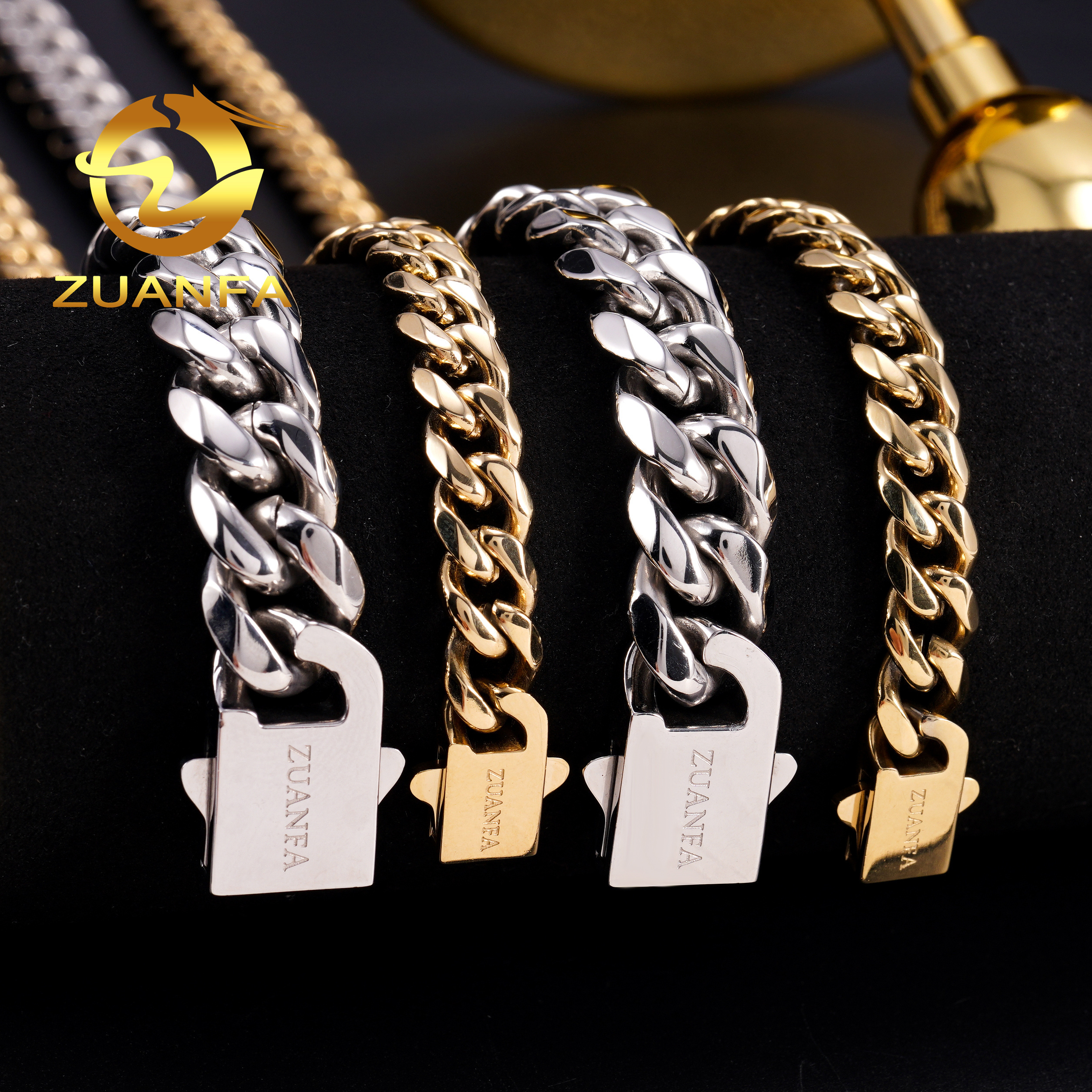 Hot Sale Classic  8mm 10mm 12mm 316L Stainless Steel Cuban Link Chain No Fade 18k Gold Plated Mens Hip hop Necklace Cuban Chain