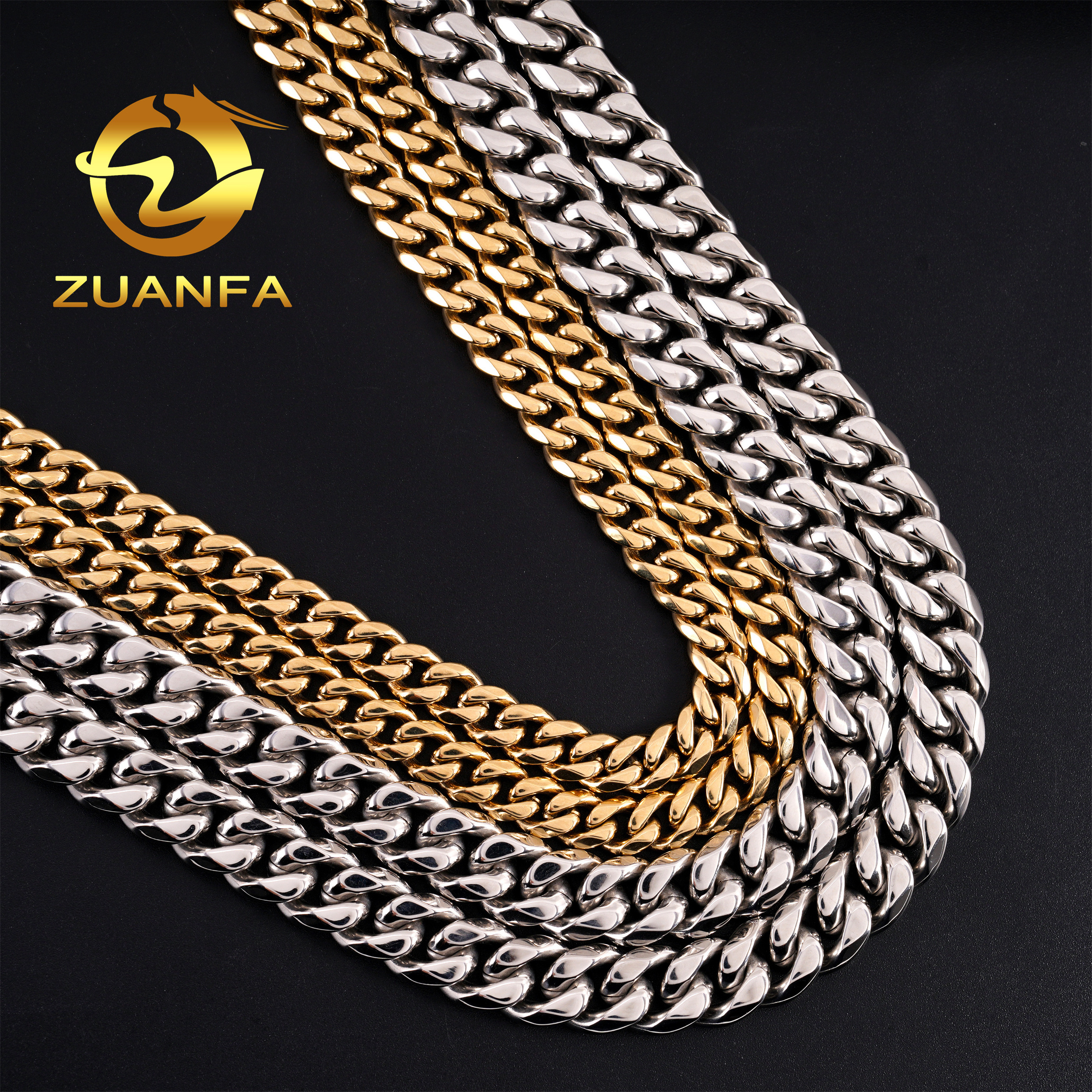 Hot Sale Classic  8mm 10mm 12mm 316L Stainless Steel Cuban Link Chain No Fade 18k Gold Plated Mens Hip hop Necklace Cuban Chain