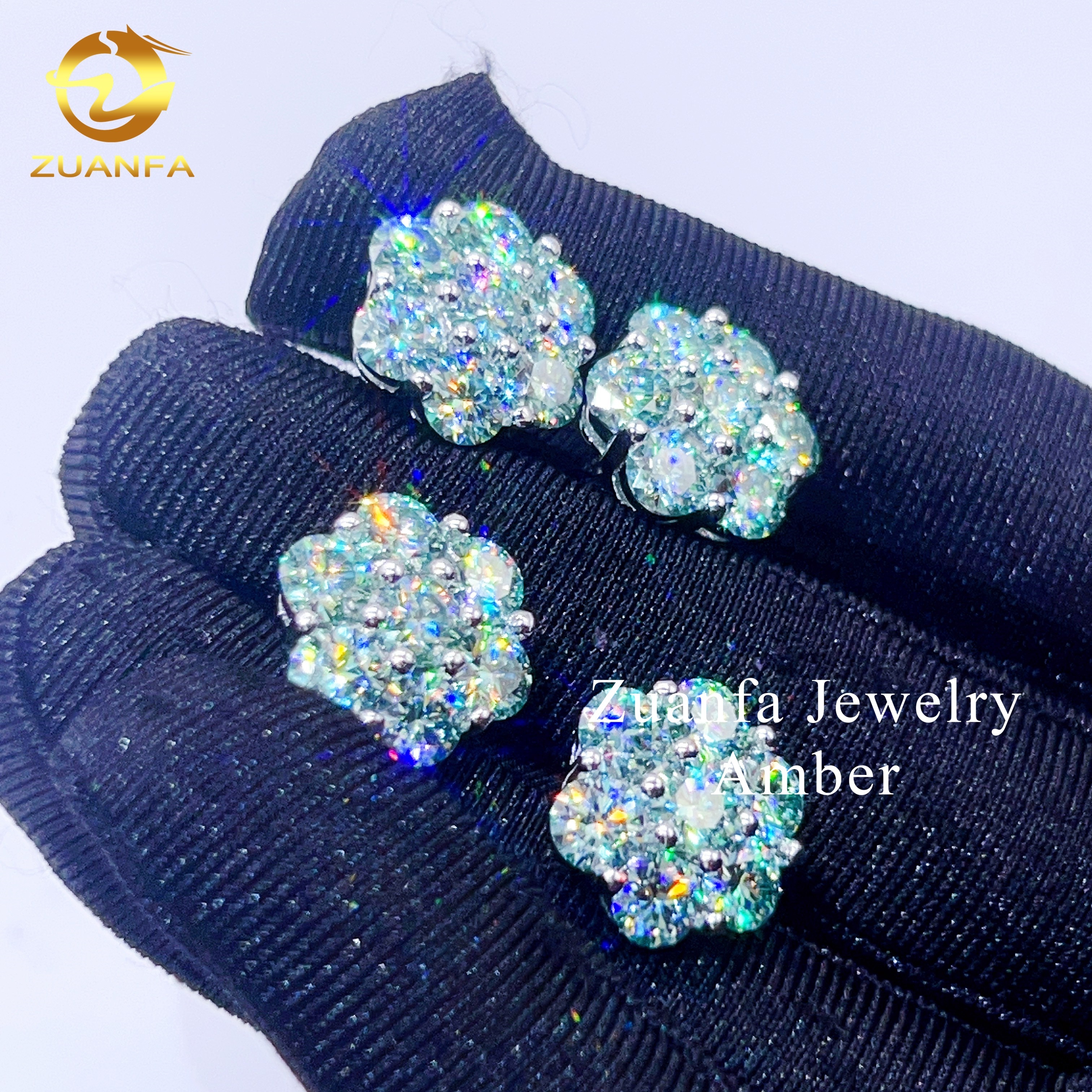 pass diamond tester gra certicaite flower design blue green lab diamond hip hop moissanite stud earring