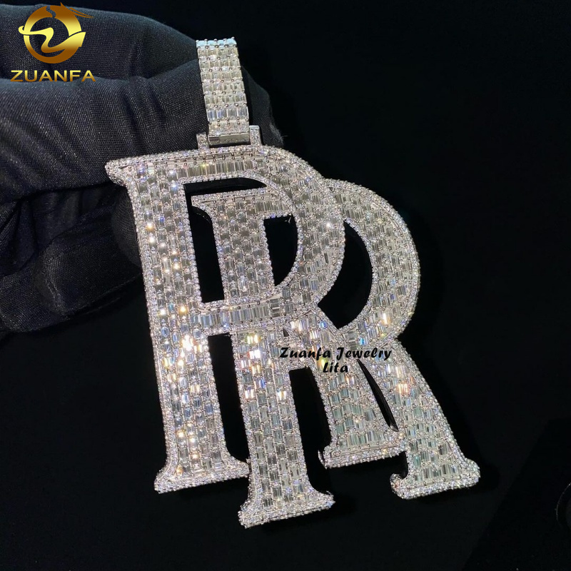 Custom Personalized Hip Hop Jewelry Moissanite Diamonds Necklace Pendant Initial  Letter Logo 925 Silver Iced Out Pendant