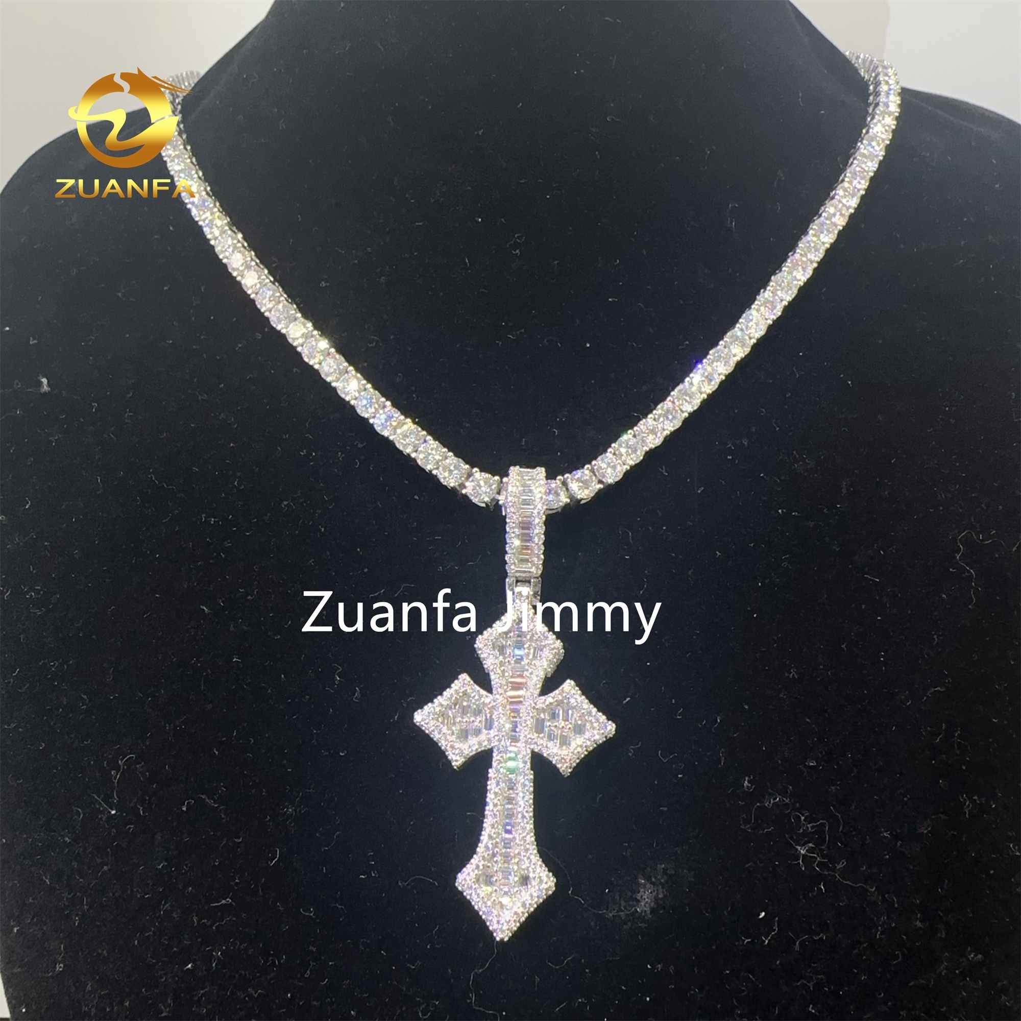 Unique Design Pass Diamond Tester Hip Hop Pendant Jewelry 925 Sterling Silver VVS1 Moissanite Diamond Cross Pendant Necklace