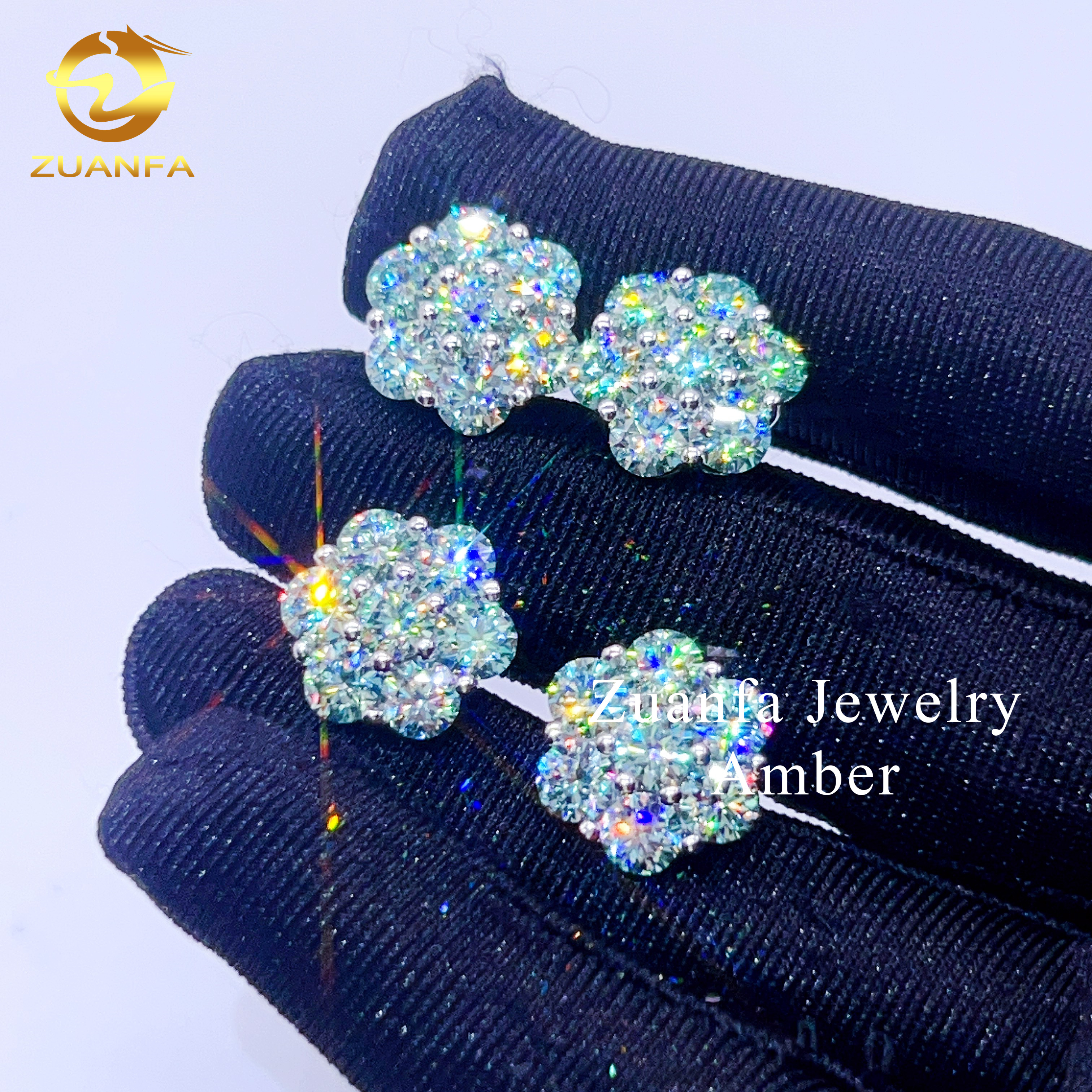 pass diamond tester gra certicaite flower design blue green lab diamond hip hop moissanite stud earring