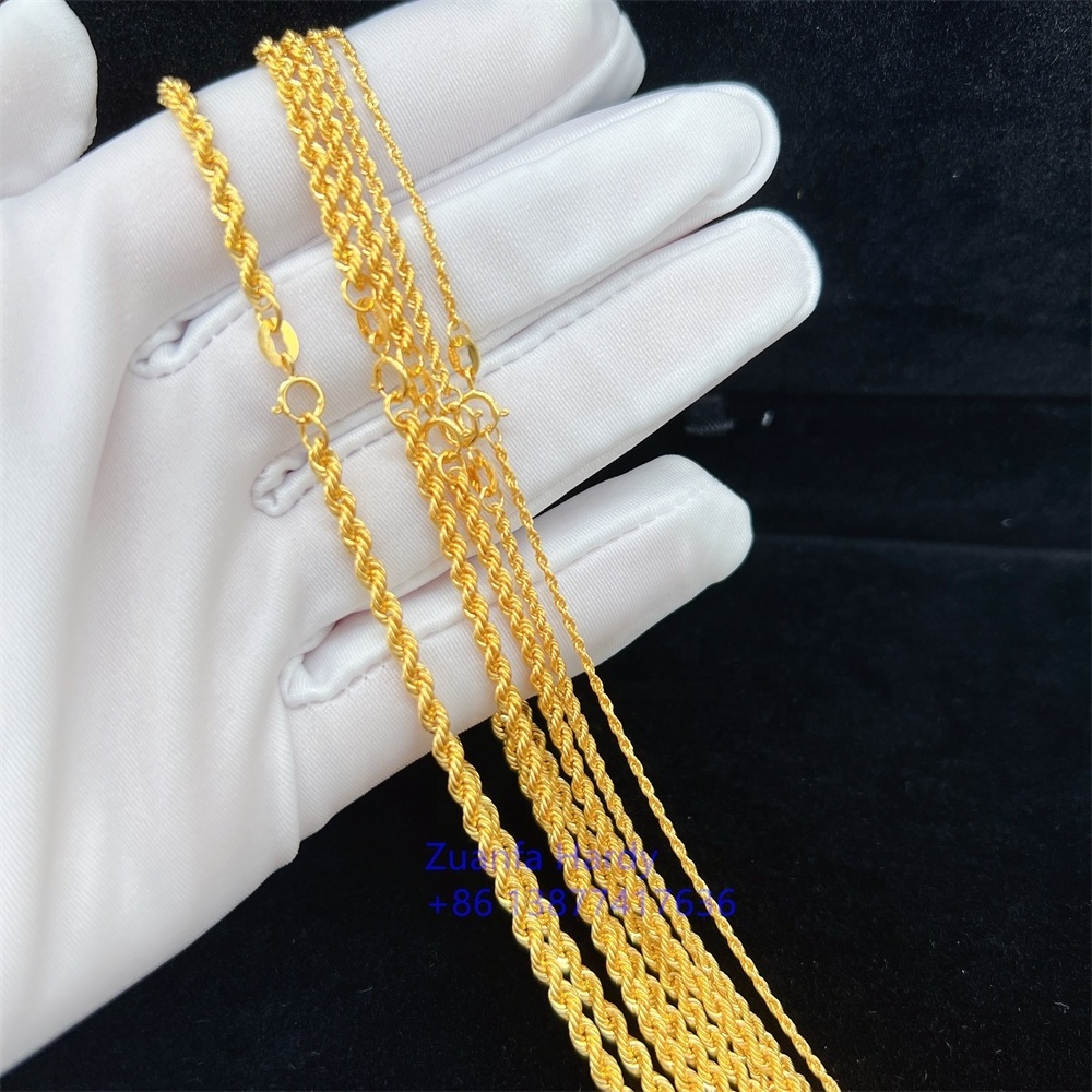 AU750 18 Karat Pure Gold Rope Chain Necklace Jewelry Wholesale Real Gold 18K Yellow Solid Gold Link Chain