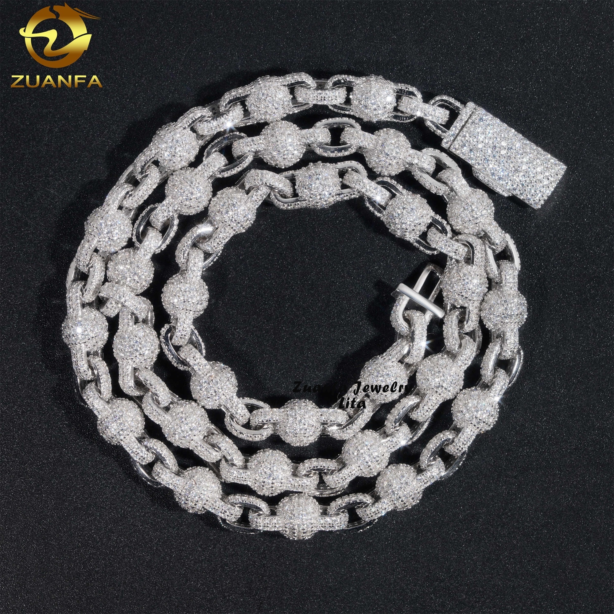 Wholesale Price Hip Hop 8mm 925 Sterling Silver Cuban Link Chain Moissanite Diamond Cut Bead Necklace