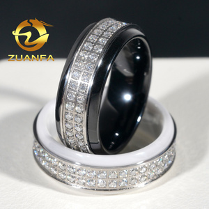 Classic Black Ceramic Men Diamond Ring Iced out VVS Moissanite Diamond Stainless Steel Men Wedding Band Hip hop Ring