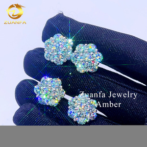 pass diamond tester gra certicaite flower design blue green lab diamond hip hop moissanite stud earring