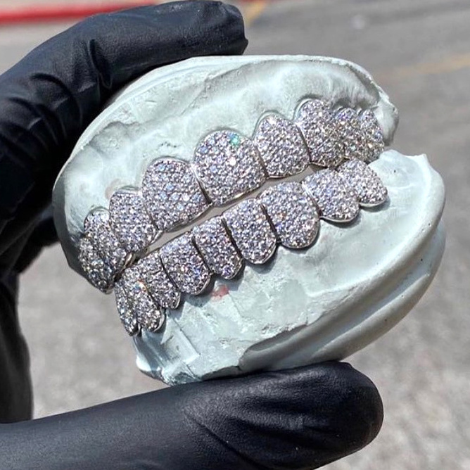 new arrival grillz teeth custom 8 top & 8 bottom moissanite iced bling grills teeth grillz grillz hip hop teeth