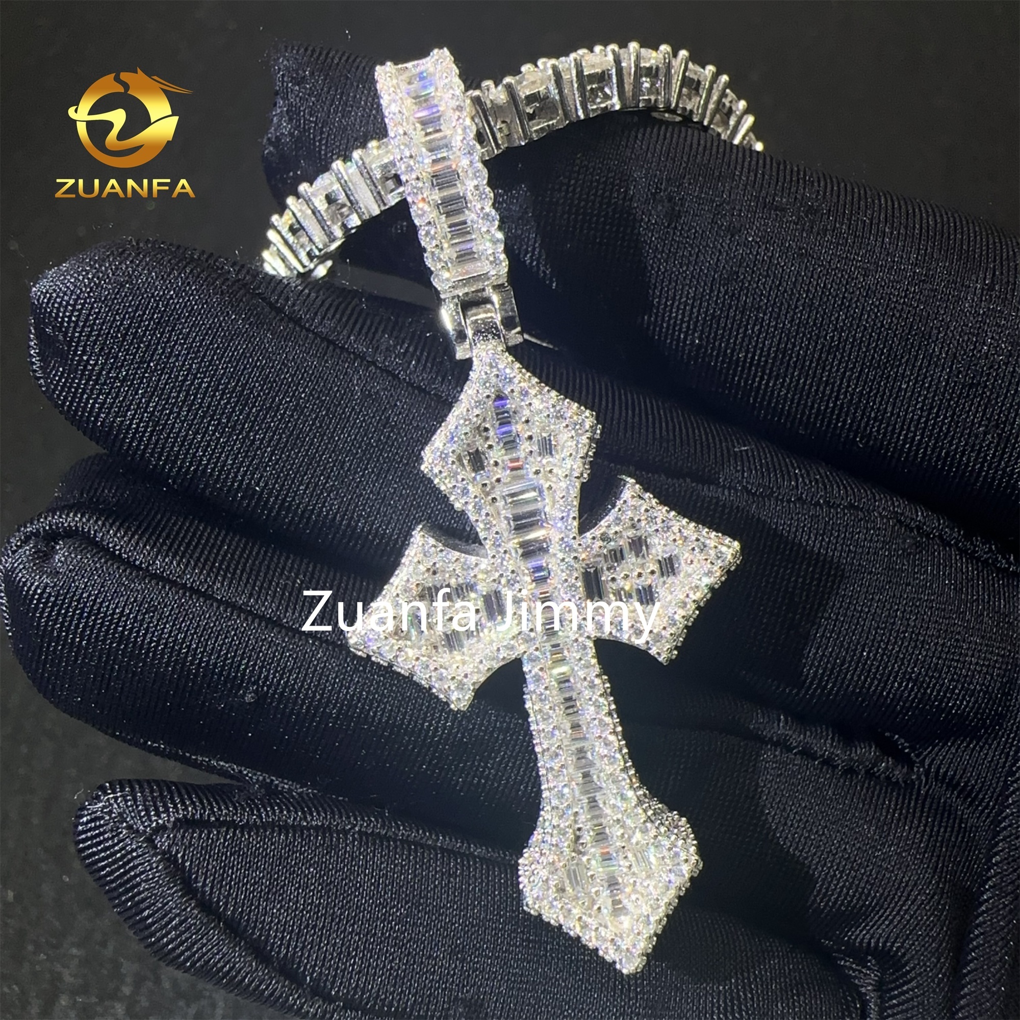 Unique Design Pass Diamond Tester Hip Hop Pendant Jewelry 925 Sterling Silver VVS1 Moissanite Diamond Cross Pendant Necklace