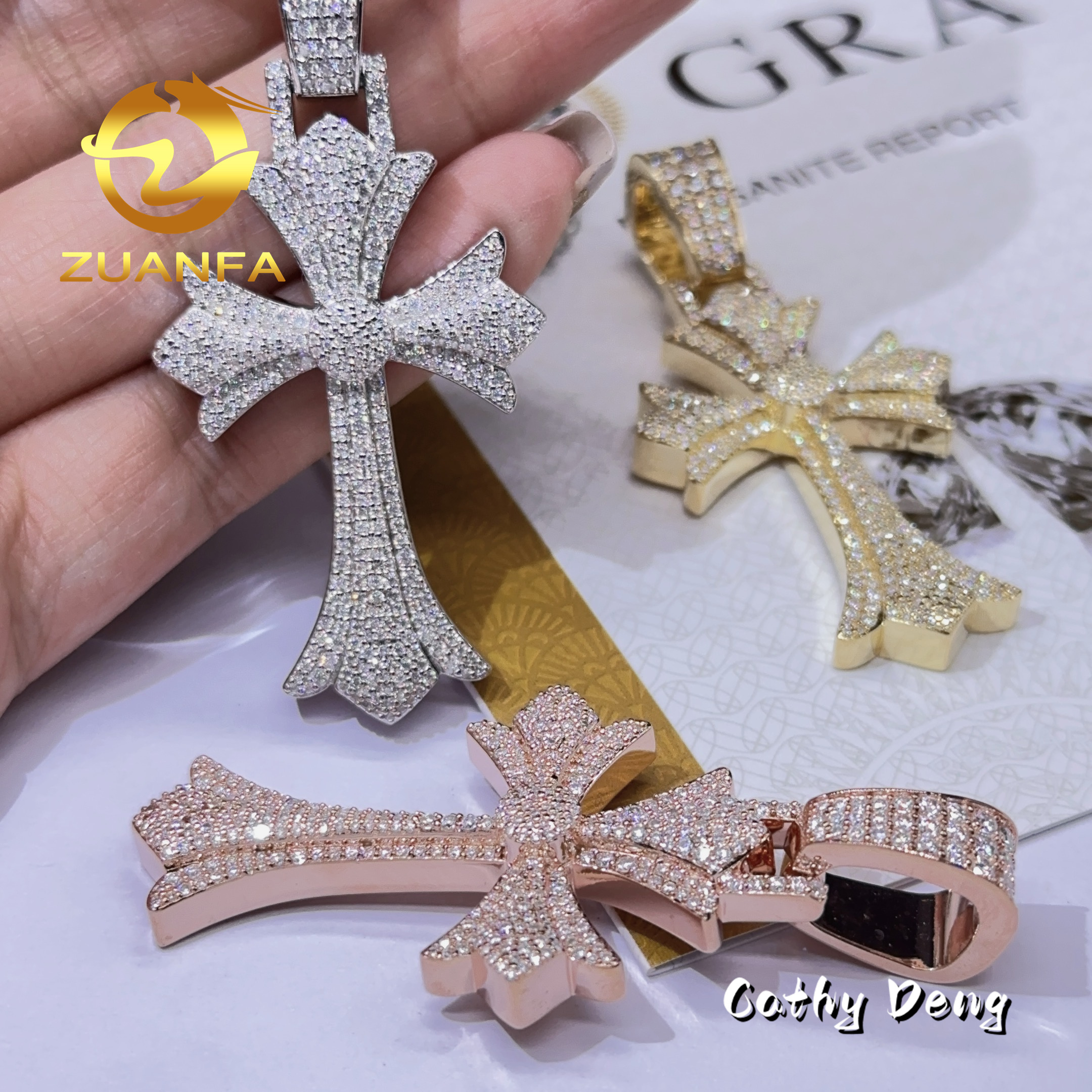 Wholesale Price Ice out Jesus Hip Hop Pendant 925 Sterling Silver Vvs Moissanite Diamond Cross Pendant for Necklace Chain