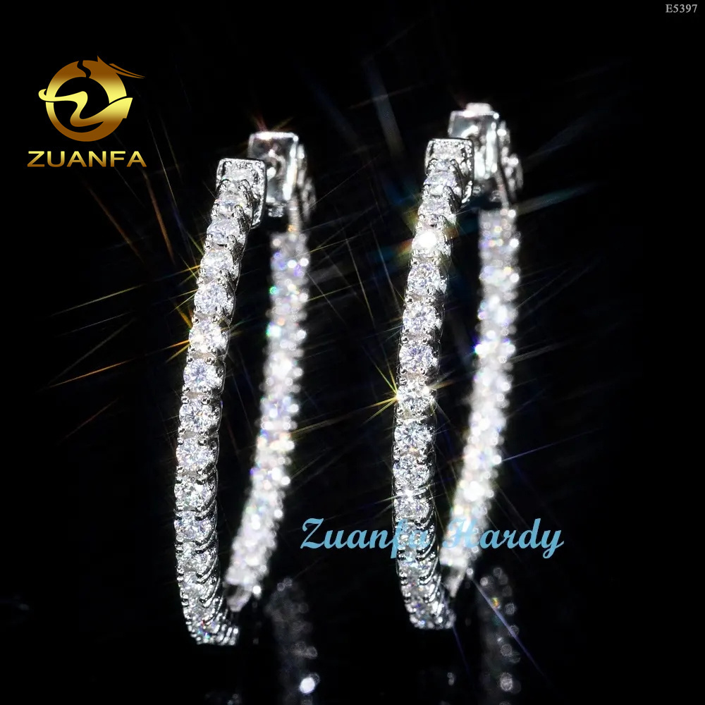 Zuanfa Hoop Earrings Women VVS Moissanite Jewelry Iced Out 18K White Gold Silver Rose Gold Plated Huggies Hip Hop Earrings