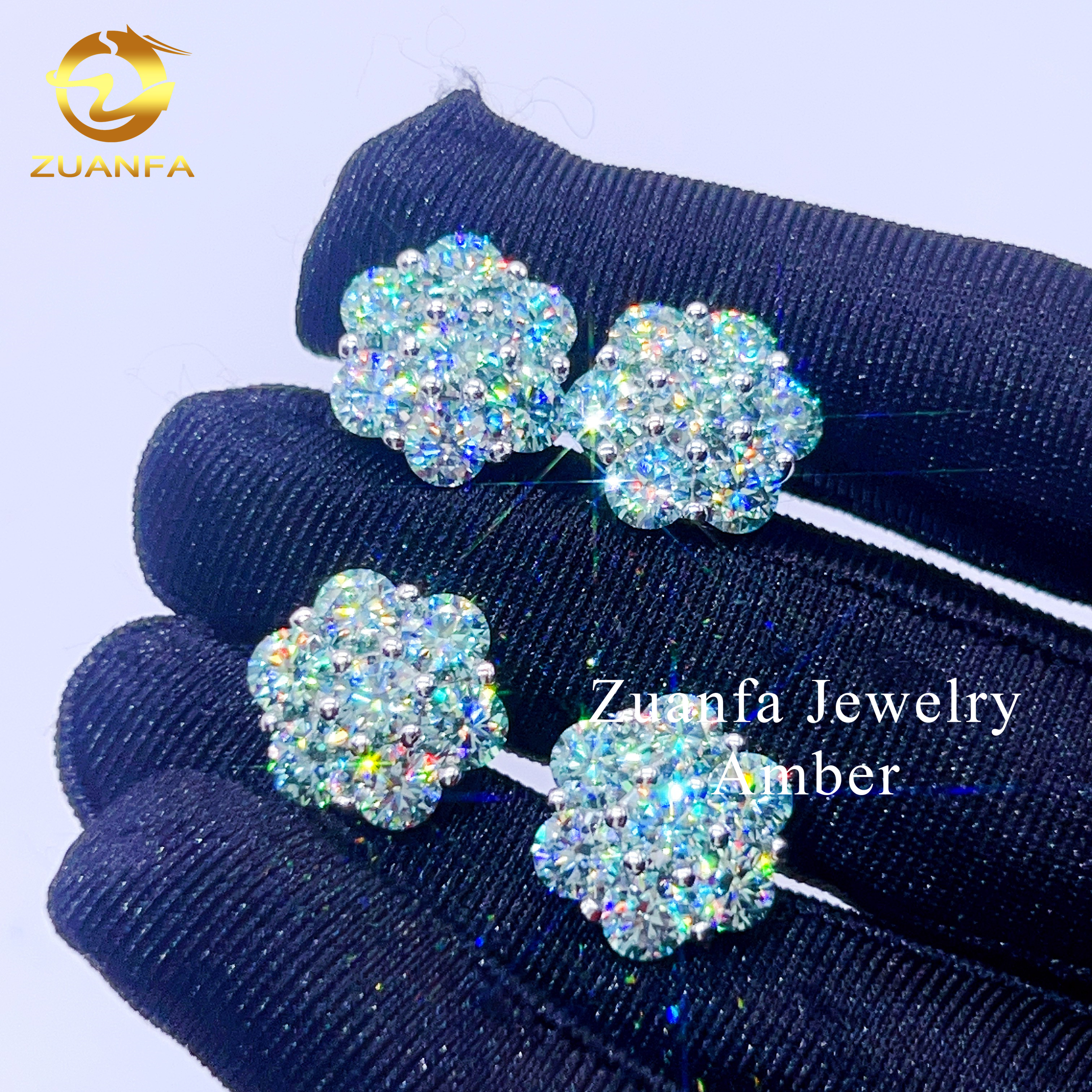 pass diamond tester gra certicaite flower design blue green lab diamond hip hop moissanite stud earring