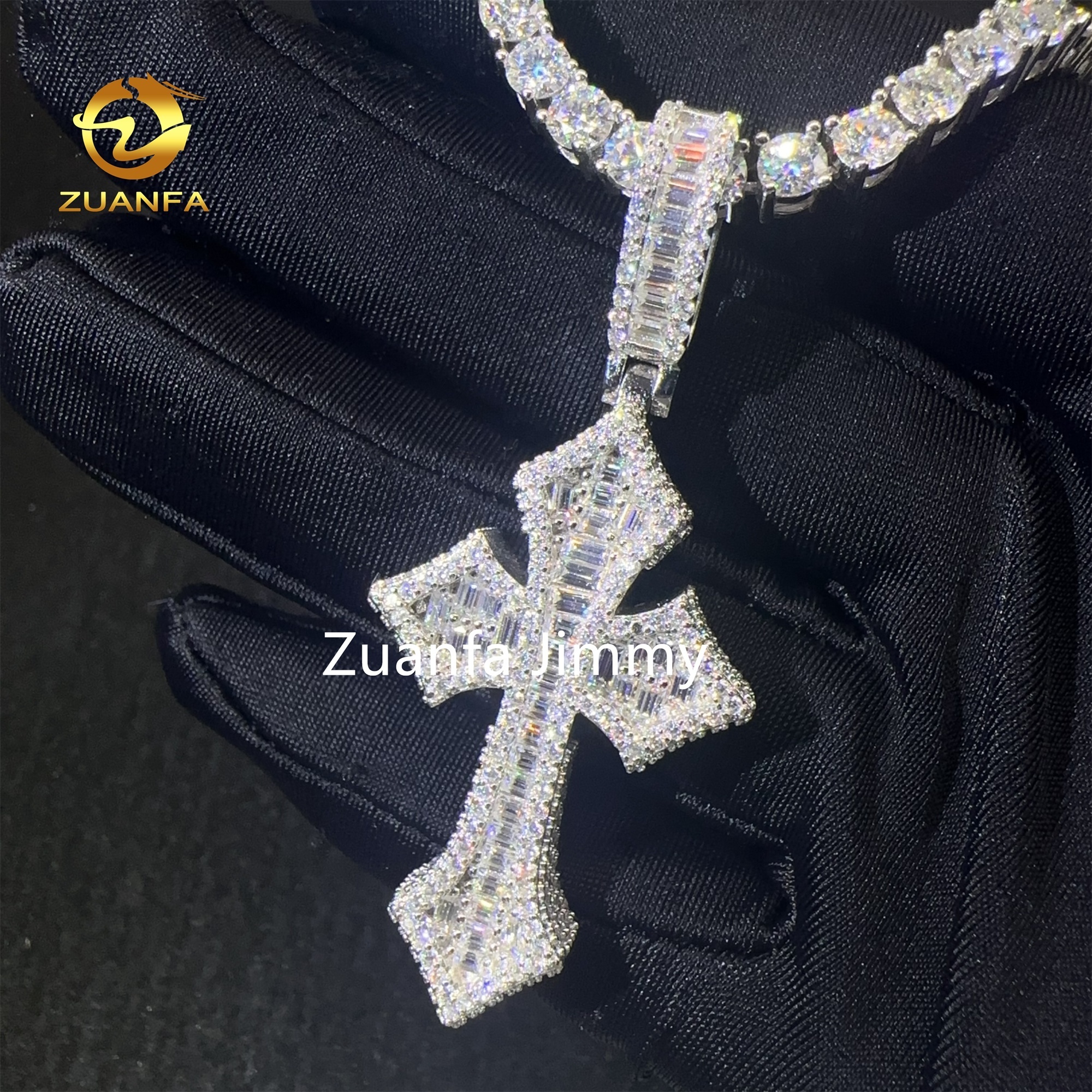 Unique Design Pass Diamond Tester Hip Hop Pendant Jewelry 925 Sterling Silver VVS1 Moissanite Diamond Cross Pendant Necklace