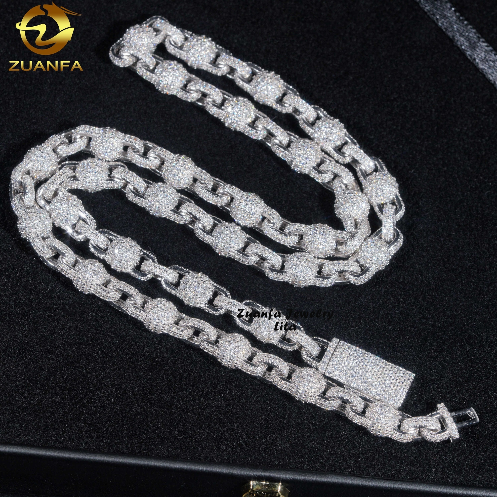 Wholesale Price Hip Hop 8mm 925 Sterling Silver Cuban Link Chain Moissanite Diamond Cut Bead Necklace