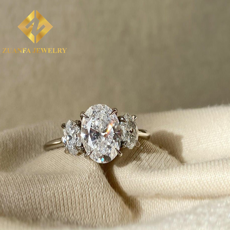 Custom Wedding Jewelry Luxury  Lab Diamond Ring 10K White Gold Three Oval Cut Moissanite Engagement Ring