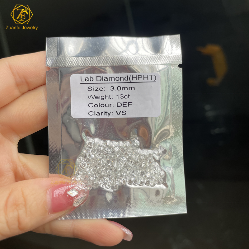 Zuanfu wholesale bulk lab grown HPHT CVD diamond IGI certificate hpht loose diamond lab grown 0.9mm to 3.0mmmelee size diamond