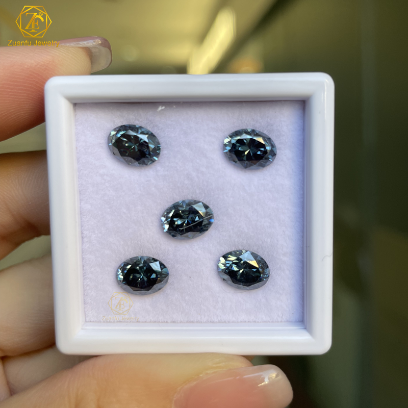 Wholesale Factory Price High Quality Synthetic Loose GRA Certificate Oval Shape 6x8MM 1.5CT Blue Grey Color Moissanite Diamond