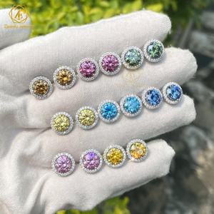 Hot Selling Fine Jewelry Hip Hop Style 6.5MM 1CT 925 Silver Halo Design Pink Blue Green Yellow Moissanite Diamond Stud Earrings