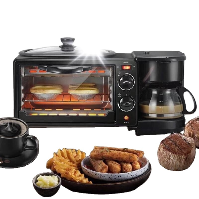 Multifunction Breakfast Maker Plastic Black 3 in 1 coffee maker frying pan toaster oven