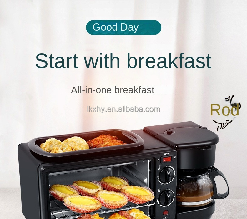 Multifunction Breakfast Maker Plastic Black 3 in 1 coffee maker frying pan toaster oven