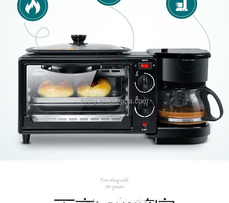 Multifunction Breakfast Maker Plastic Black 3 in 1 coffee maker frying pan toaster oven