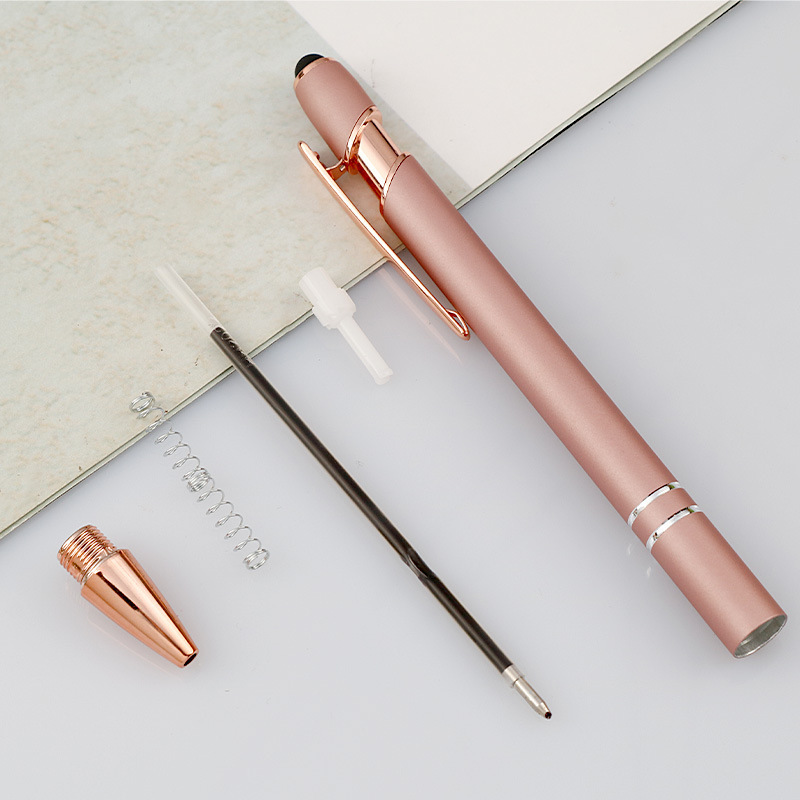 New Rose Gold 2-In-1 Soft Touch Screen Pen Multifunction Ball Stylus with Custom Logo Promotional Metal Ballpoint for Gifts