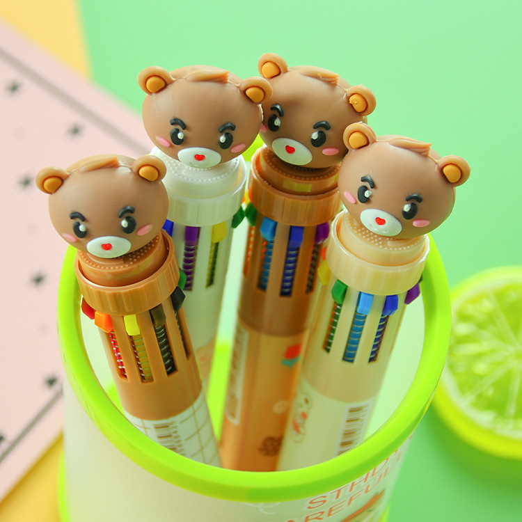 Promotional 10 in 1 Creative Plastic Cartoon Kawaii Pen 0.5mm Korean Pen Carton Cute Ball Pen Stationery Manufacturer