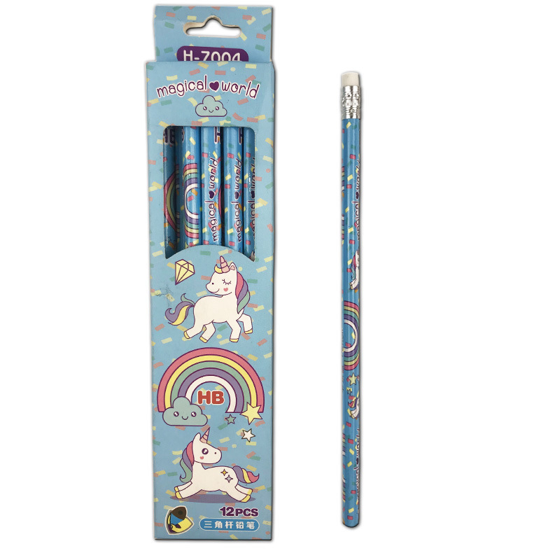 Wholesale OEM 12Pcs Lapiz Cartoon HB Pencil Cute Unicorn Plastic School Pencil for Children for Promotional Use