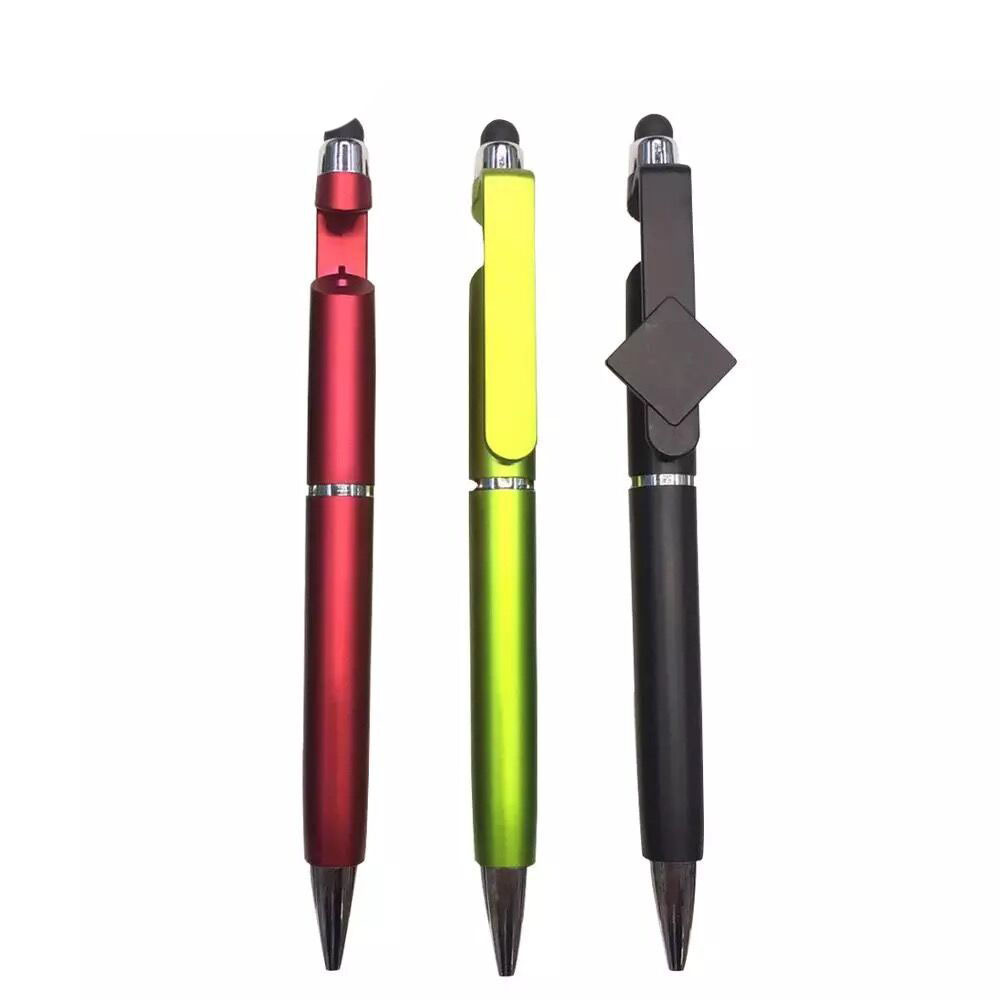 P-103  3 In 1 Custom Logo Stylus Mobile Phone Holder Pen With Screen Cleaner