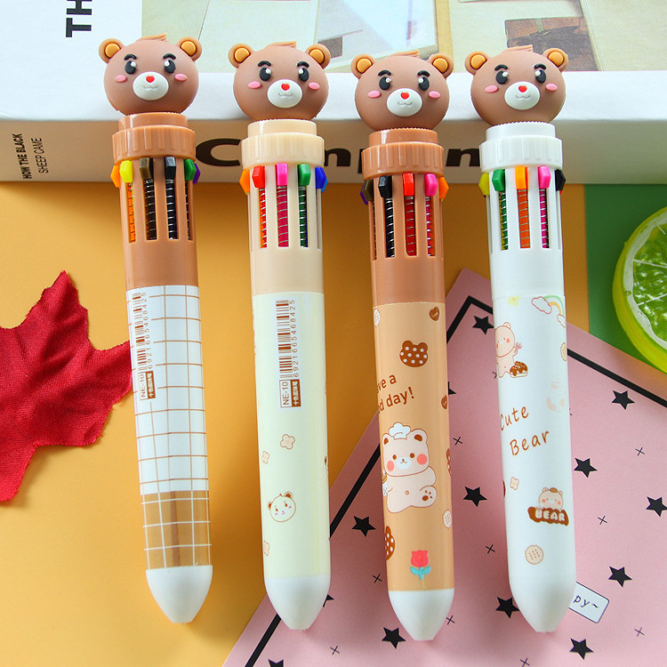 Promotional 10 in 1 Creative Plastic Cartoon Kawaii Pen 0.5mm Korean Pen Carton Cute Ball Pen Stationery Manufacturer