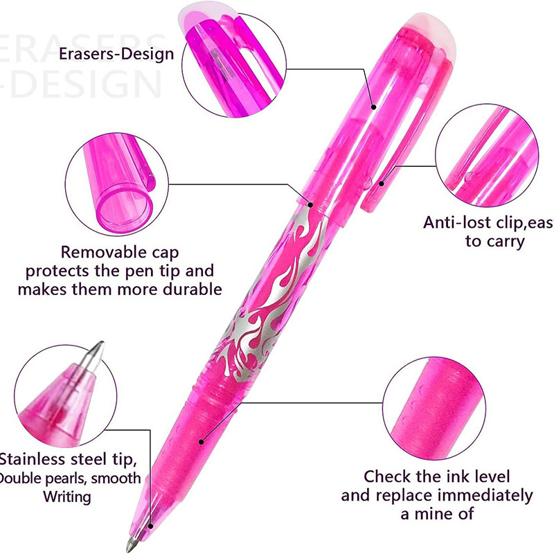 2023 Erasable Rollerball Pen Multicolor Ink with Custom Logo Remove by Refill Friction 0.7 Kids Ball Pen with Eraser Feature