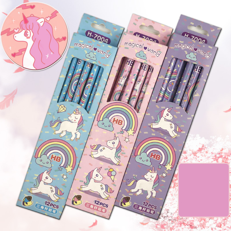 Wholesale OEM 12Pcs Lapiz Cartoon HB Pencil Cute Unicorn Plastic School Pencil for Children for Promotional Use