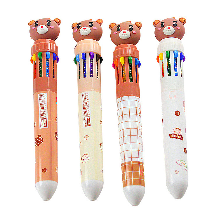 Promotional 10 in 1 Creative Plastic Cartoon Kawaii Pen 0.5mm Korean Pen Carton Cute Ball Pen Stationery Manufacturer