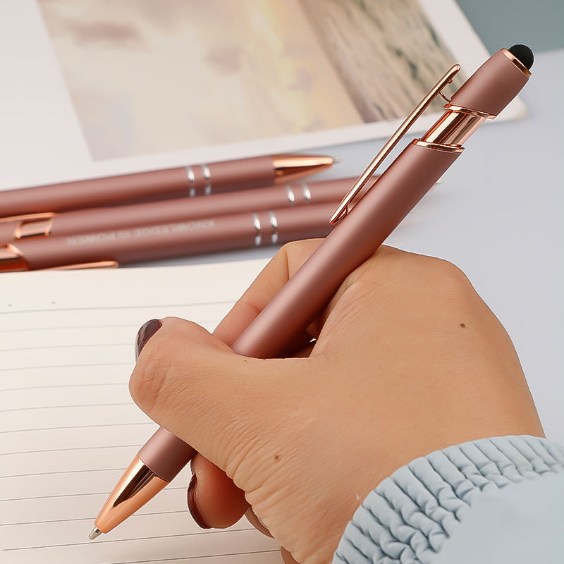 New Rose Gold 2-In-1 Soft Touch Screen Pen Multifunction Ball Stylus with Custom Logo Promotional Metal Ballpoint for Gifts