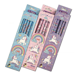 Wholesale OEM 12Pcs Lapiz Cartoon HB Pencil Cute Unicorn Plastic School Pencil for Children for Promotional Use